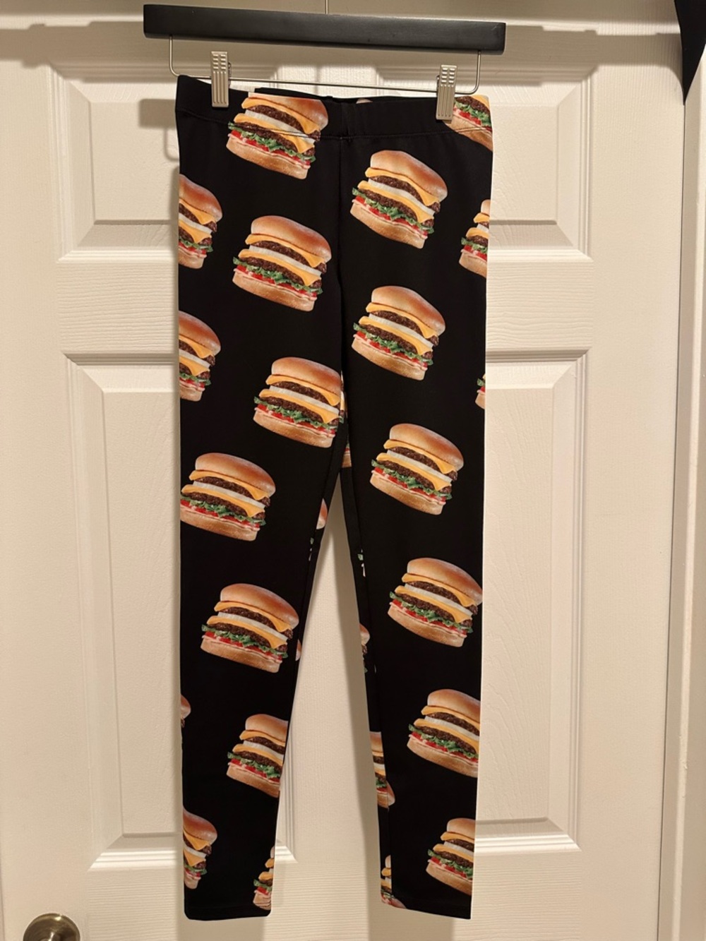 Kids Black Burger Print Leggings
